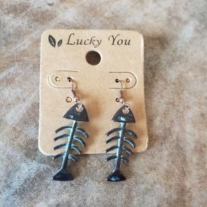 Lucky You - Patina Fish Bone Earings NWT